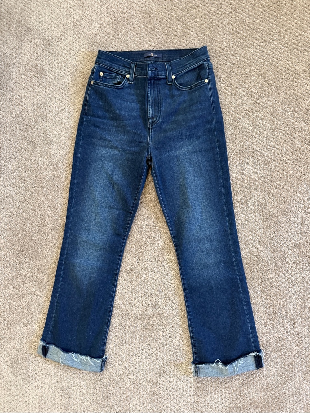 7 For All Mankind Dark Blue Straight-Leg Jeans